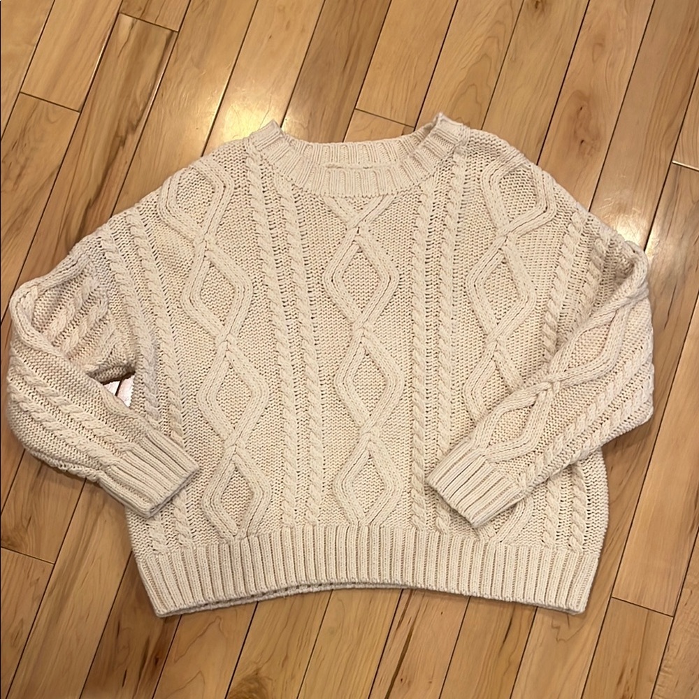 Princess Polly Cream Cable Knit Crew Neck Sweater
